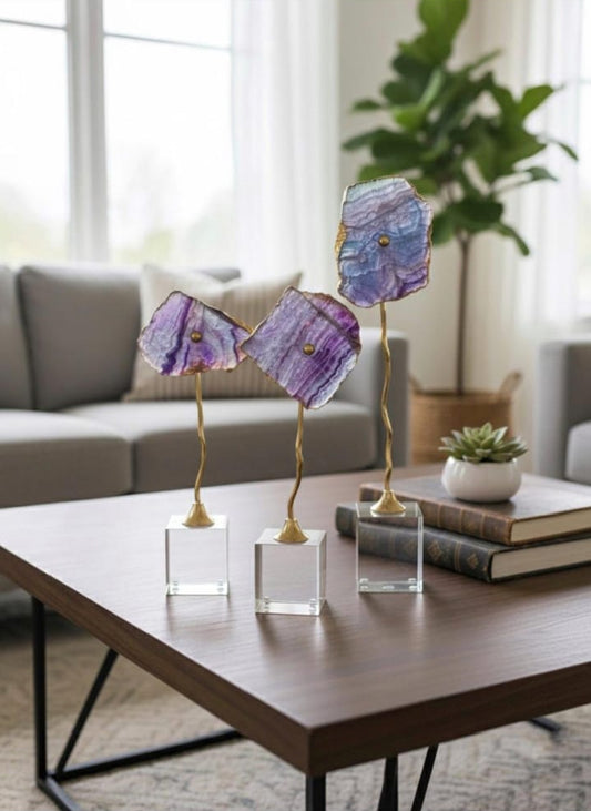 PURPLE & GOLD MODERN ACCENT ORNAMENTS (SET OF 3)