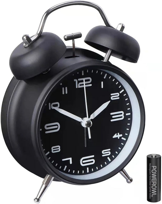 MATT BLACK TWIN BELL ALARM COLOCK
