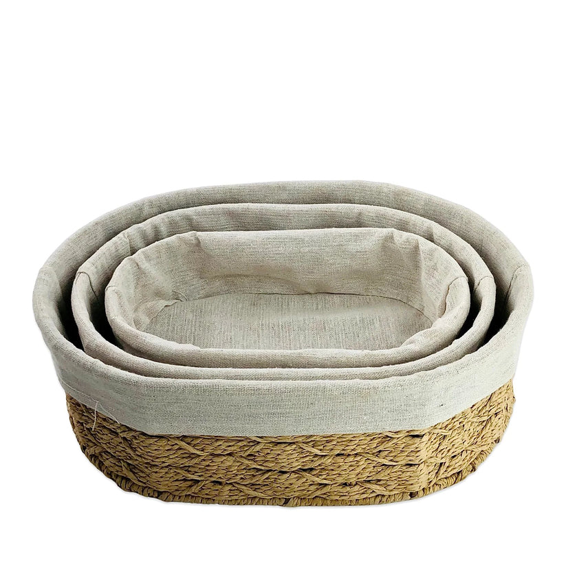 OVAL JUTE & LINEN TOWEL BASKET (SET OF 3)