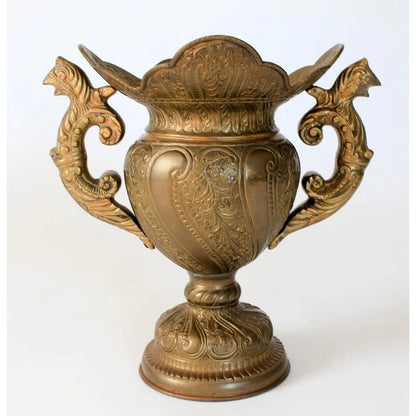 VINTAGE BRASS URN VASE WITH DRAGON HANDLES