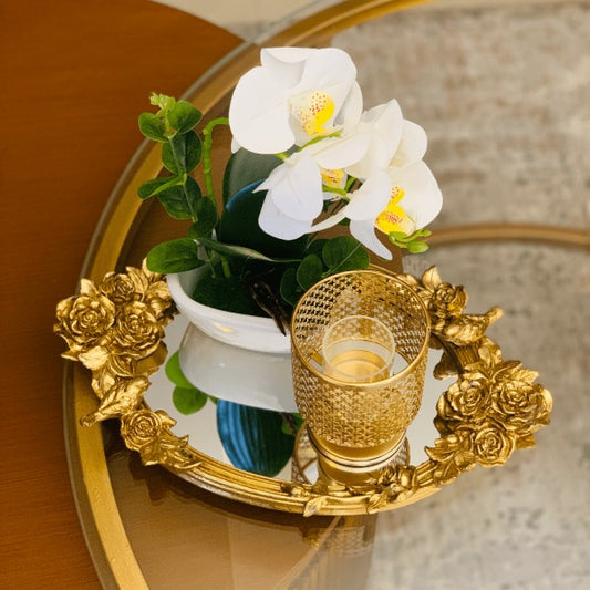 GOLDEN FLORET MIRROR TRAY