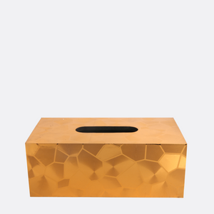 GOLDEN ROUND BASKET WITH TISSUE BOX