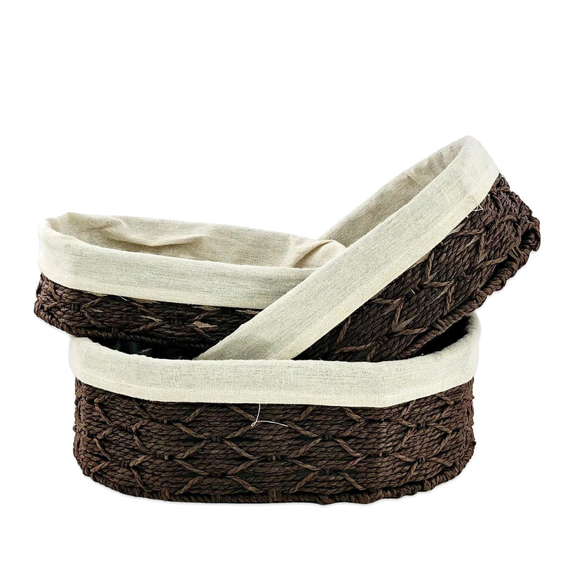 OVAL JUTE & LINEN TOWEL BASKET (SET OF 3)