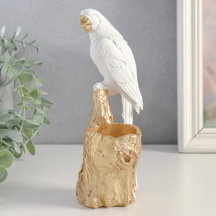 WHITE PARROT WITH BOWL SCULPTURE