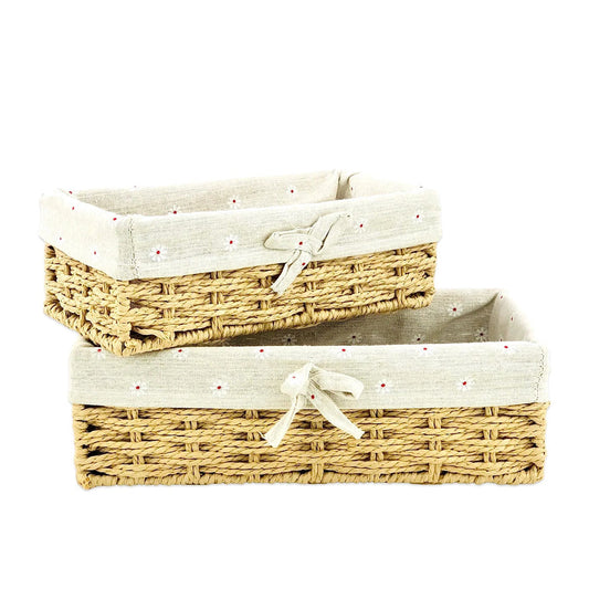 BEIGE JUTE & LINEN TOWEL BASKET (SET OF 2)