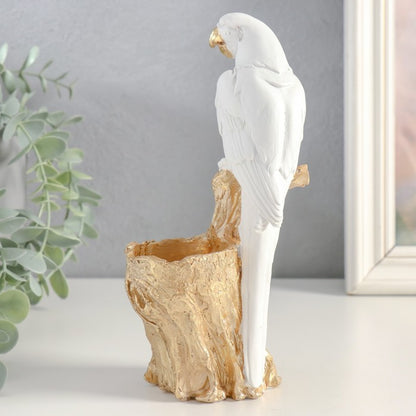 WHITE PARROT WITH BOWL SCULPTURE