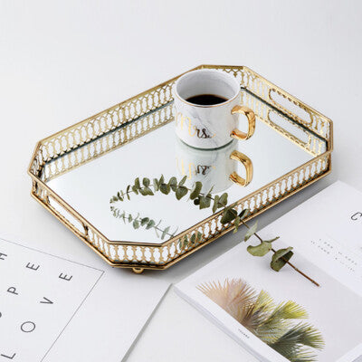 GOLDEN VINTAGE MIRROR TRAY
