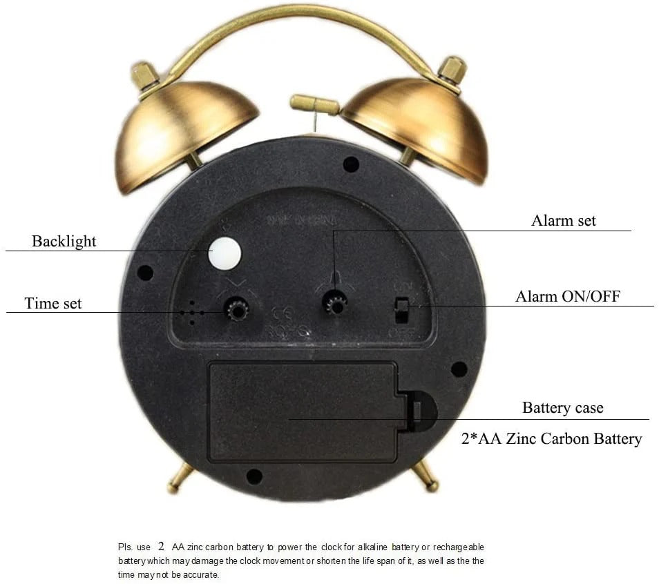 VINTAGE CLASSIC DOUBLE BELL ALARM CLOCK