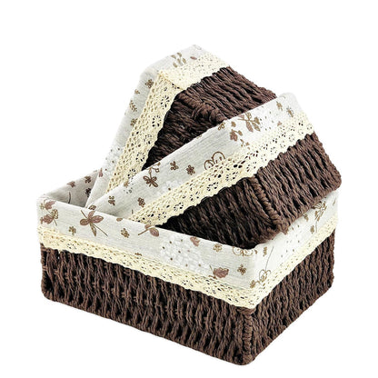 CHOCOLATE BROWN JUTE & LINEN TOWEL BASKET (SET OF 3)