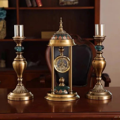 EUROPEAN VINTAGE TABLE  CLOCK WITH CANDLE STAND