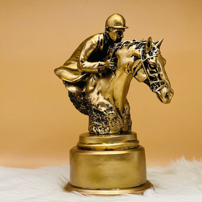 RACE HORSE AND JOCKEY RIDER SCULPTURE