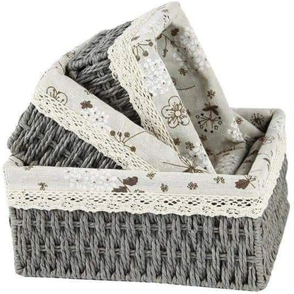 GREY JUTE & LINEN TOWEL BASKET (SET OF 3)