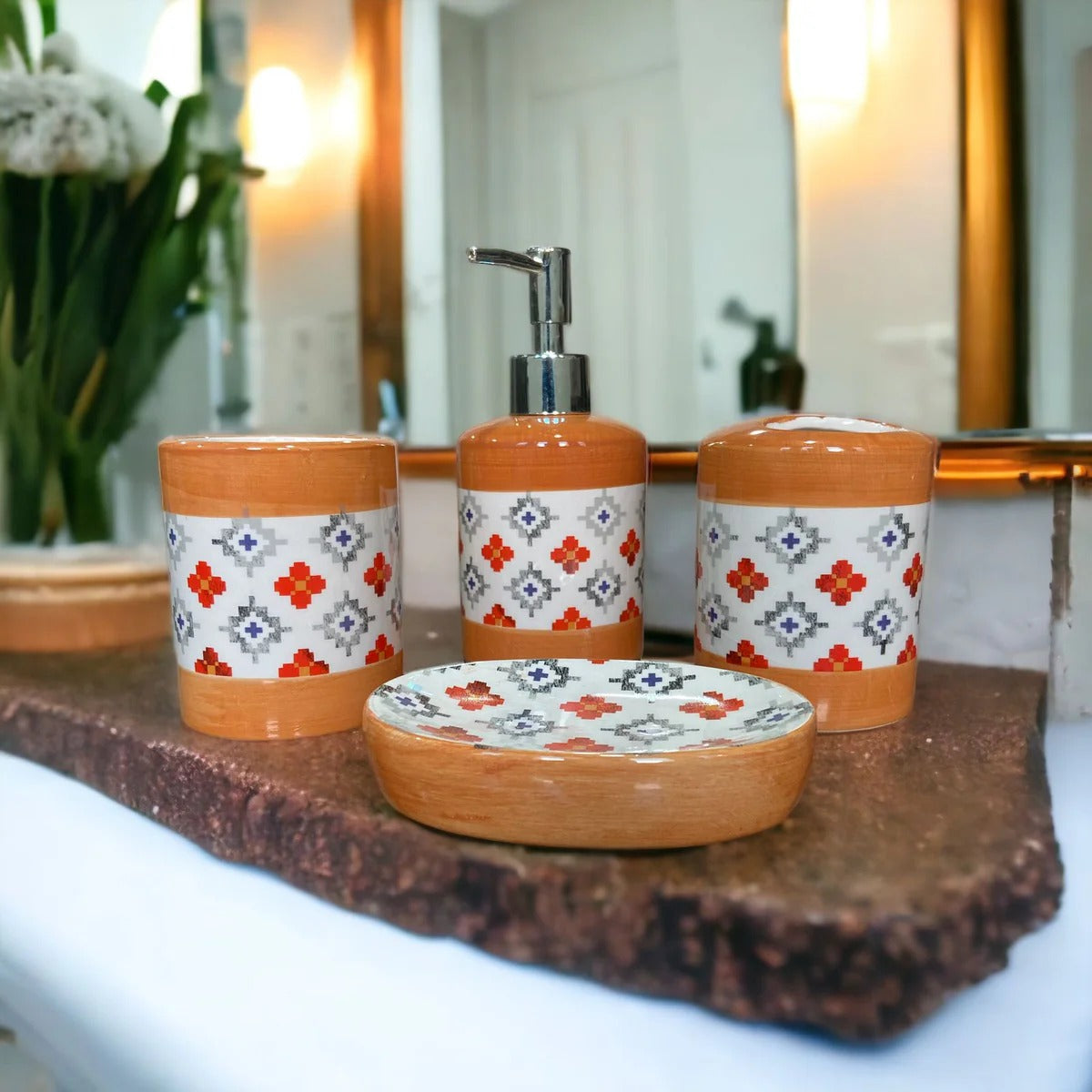 ORANGE PRINT DESIGN BATH SET