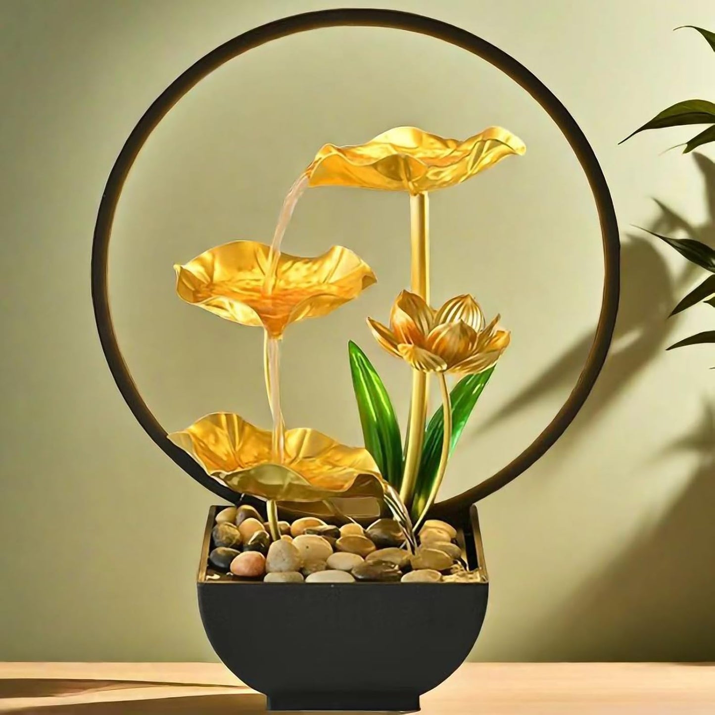 WATERFALL FOUNTAIN WITH LED RING LIGHT
