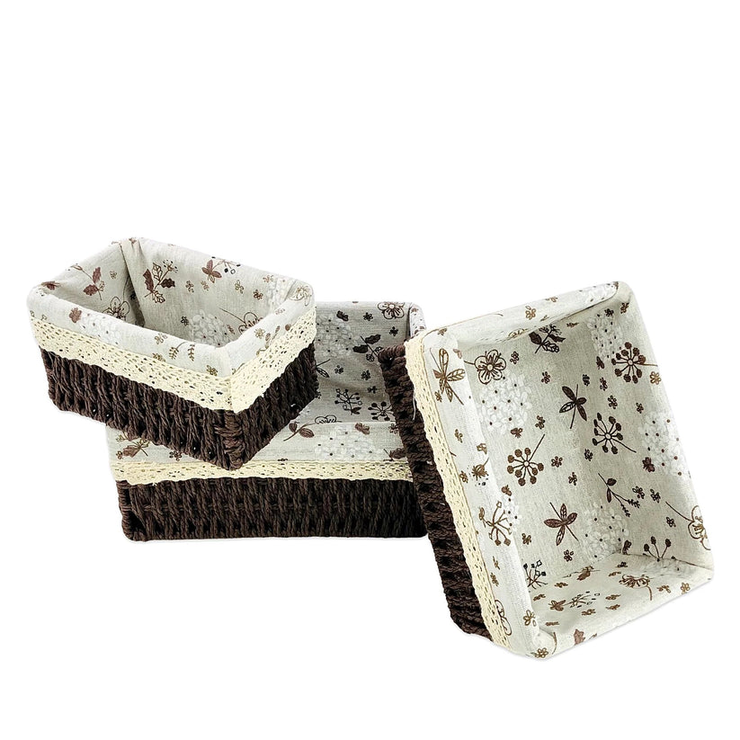 CHOCOLATE BROWN JUTE & LINEN TOWEL BASKET (SET OF 3)