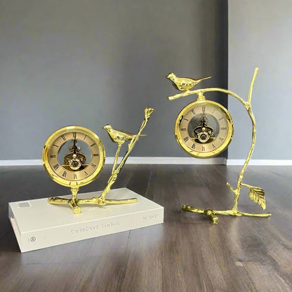 BRASS SPARROW TABLE CLOCK