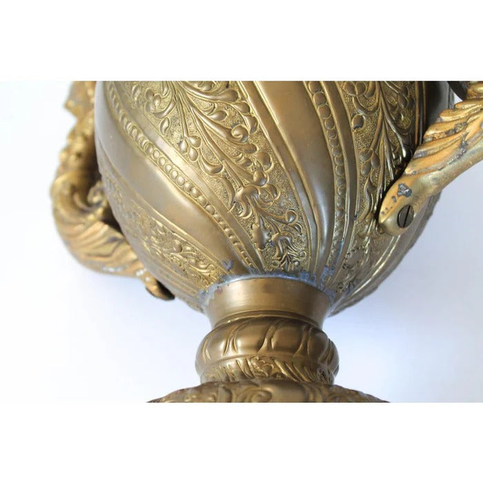 VINTAGE BRASS URN VASE WITH DRAGON HANDLES