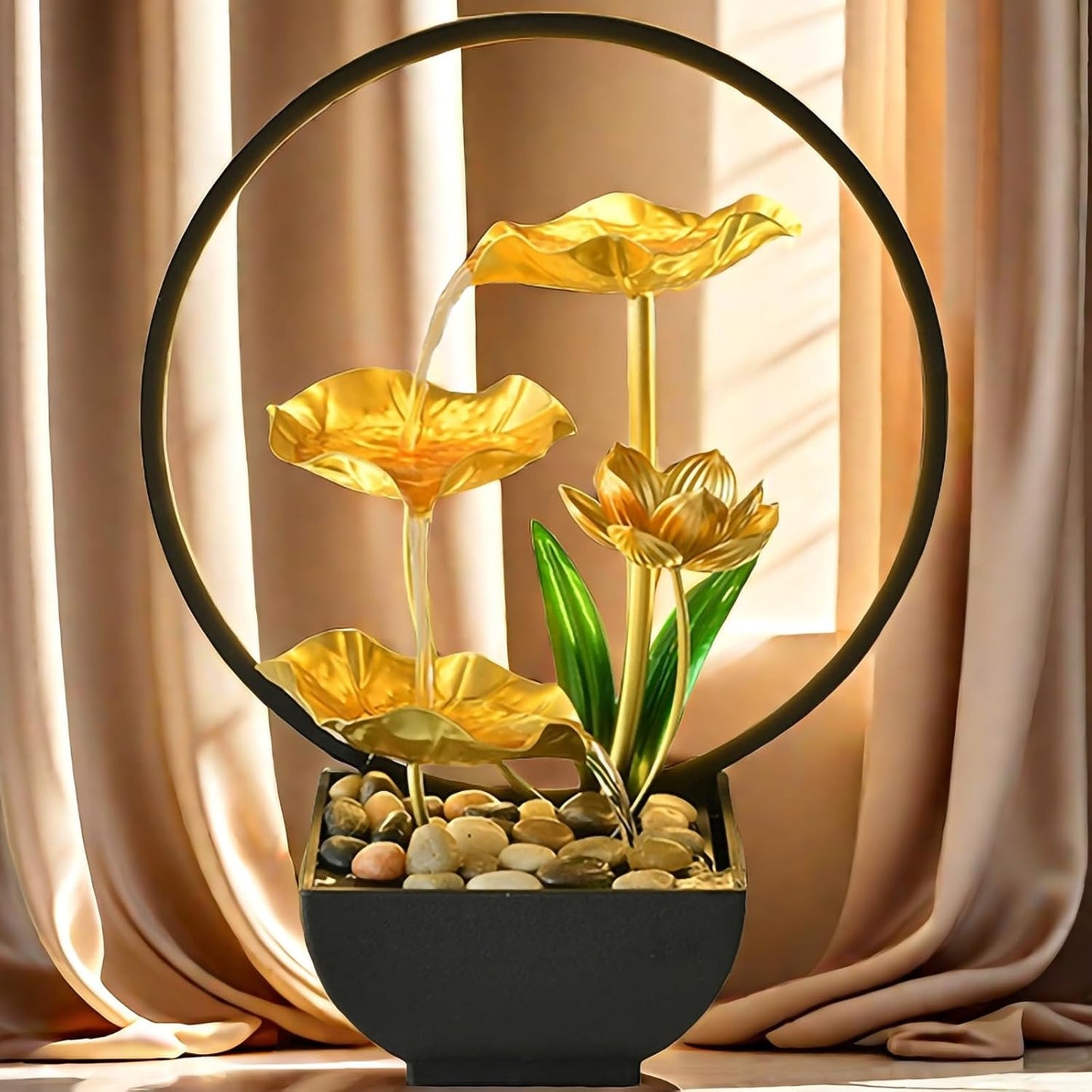 WATERFALL FOUNTAIN WITH LED RING LIGHT