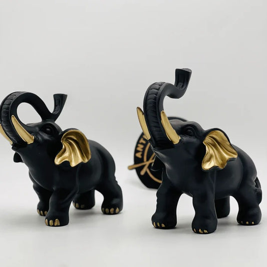 RESIN BLACK ELEPHANT STATUE (SET OF 2)