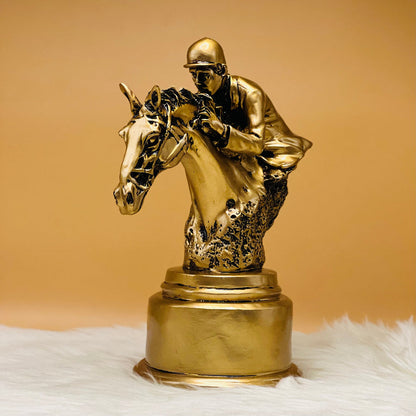 RACE HORSE AND JOCKEY RIDER SCULPTURE